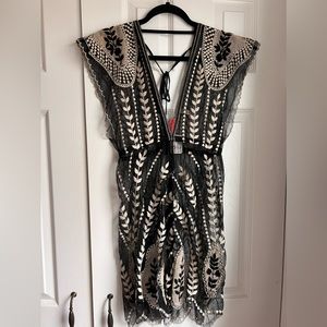 Free People Mesh Embroidered Mini Dress - Sheer